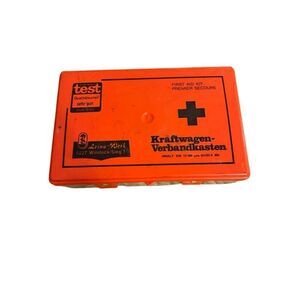 Vintage Leina-Werk Kraftwagen-Verbandkasten Vehicle First Aid Kit Orange 1981